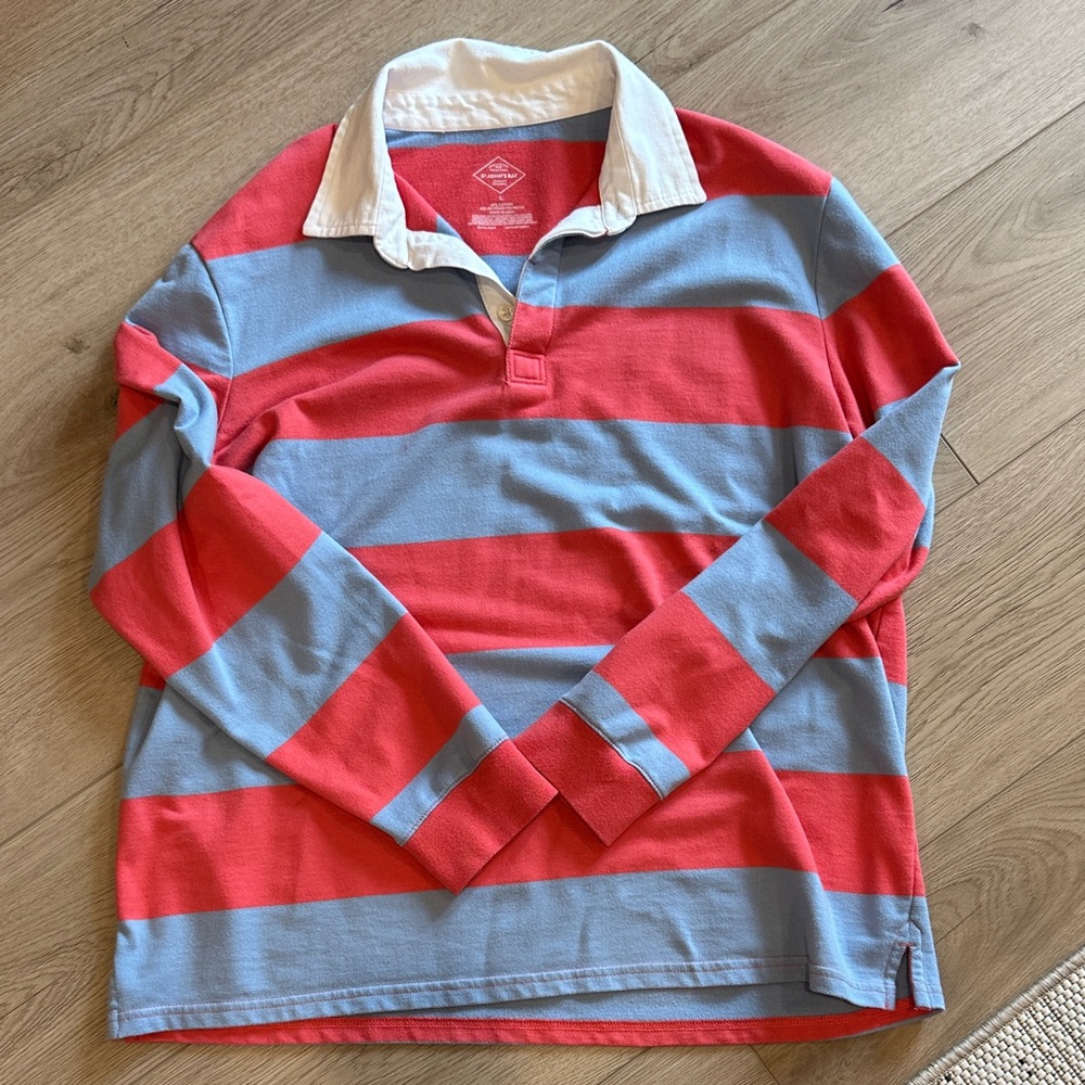 St. John's Bay Red and Light Blue Striped Rugby Polo